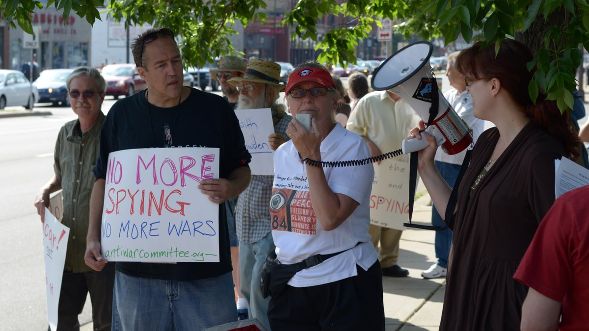 Protesters opposing mass surveillance