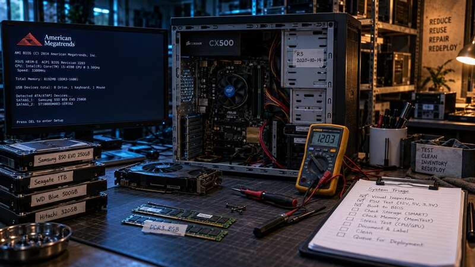 Computer motherboard installed inside a case
