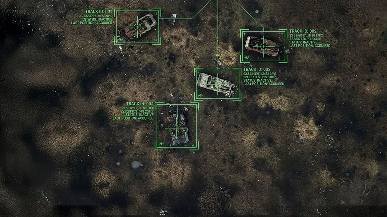 Ukraine Ministry of Defence illustration of snowy battlefield vehicles with digital target markers