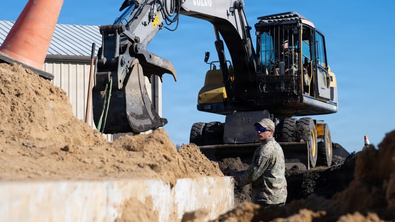 Civil engineering crew replacing a water line