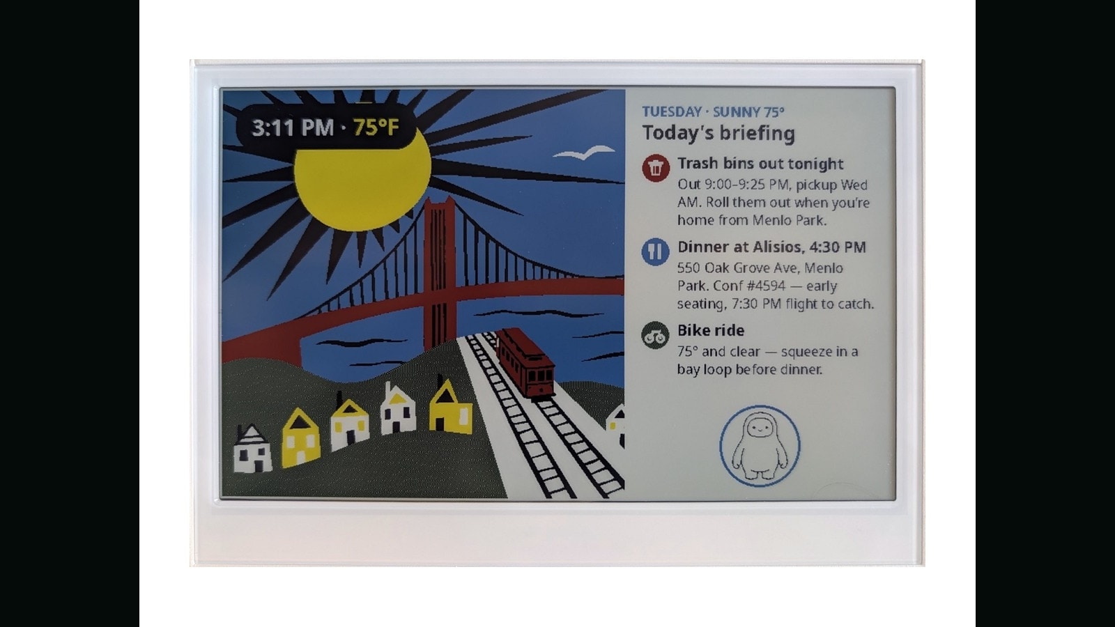 Seeed reTerminal E1002 device displaying a Muse daily briefing