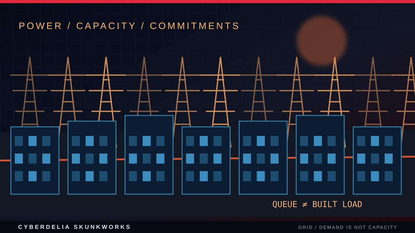 Conceptual illustration of substations, transmission towers and data center capacity