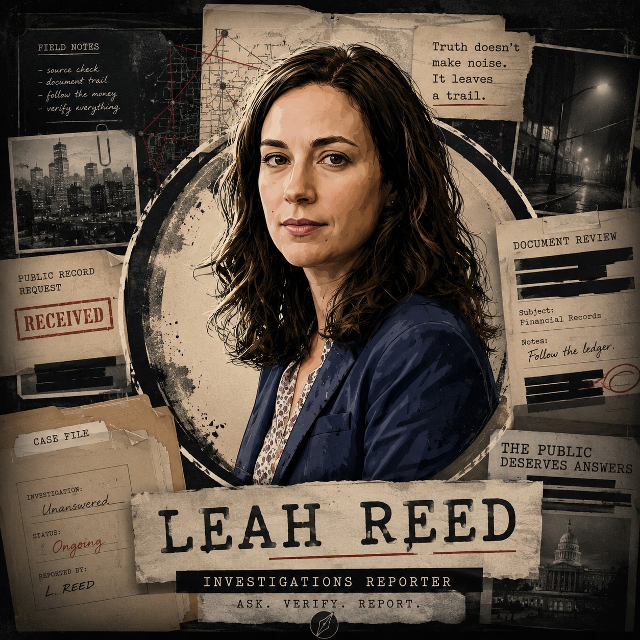 Stylized Leah Reed investigations reporter art