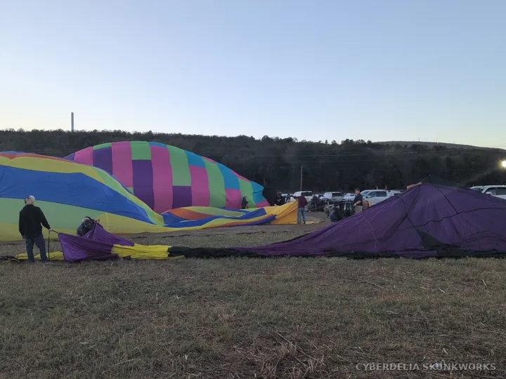 Colorful fabric lies across the field during inflation.